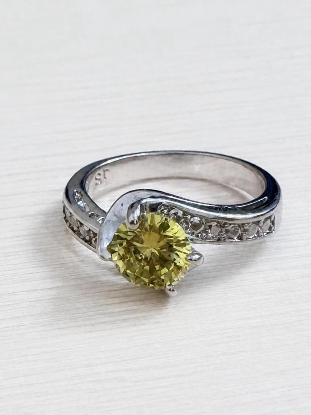 Yellow Solitaire Floral Halo Ring in Silver